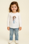 Детска блуза за момиче, цвят екрю
