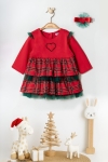 Детска рокля с дълъг ръкав Коледа, червен цвят