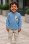 Детска блуза за момче с дълъг ръкав, син цвят