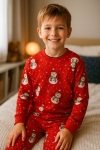 Детска пижама с дълъг ръкав Коледа, червен цвят