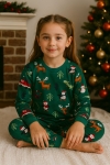 Детска пижама с дълъг ръкав Коледа, зелен цвят