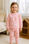 Детска пижама за момиче с дълъг ръкав, розов цвят
