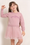 Детска рокля с дълъг ръкав, цвят пудра