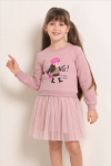 Детска рокля с дълъг ръкав, цвят пудра