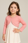 Детско болеро с дълъг ръкав, тъмно розов цвят