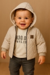 Детски комплект за момче с дълъг ръкав 3 части, бежов цвят