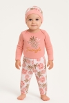 Бебешки комплект за момиче с дълъг ръкав 3 части, розов цвят
