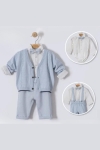 Детски комплект за момче с дълъг ръкав 4 части, син цвят