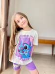 Детски комплект за момиче с къс ръкав Stitch, лилав цвят