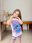 Детски комплект за момиче с къс ръкав Stitch, лилав цвят