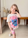 Детски комплект за момиче с къс ръкав Stitch, розов цвят