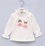 Детска блуза момиче дълъг ръкав, цвят екрю
