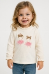Детска блуза момиче дълъг ръкав, цвят екрю