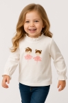 Детска блуза момиче дълъг ръкав, цвят екрю