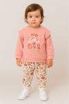 Детски комплект за момиче с дълъг ръкав, розов цвят