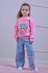 Детски комплект вата за момиче с дълъг ръкав, тъмно розов цвят 