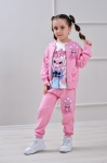 Детски комплект за момиче с дълъг ръкав 3 части, розов цвят