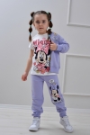 Детски комплект за момиче с дълъг ръкав 3 части, лилав цвят