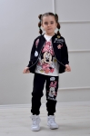 Детски комплект за момиче с дълъг ръкав 3 части, черен цвят