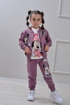 Детски комплект за момиче с дълъг ръкав 3 части, тъмно лилав цвят