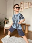 Детски комплект за момче с къс ръкав, син цвят