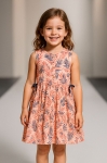Детска рокля с къс ръкав, цвят корал